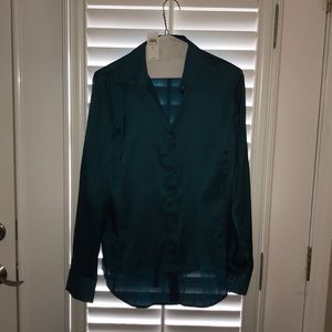Teal colored silk button down blouse